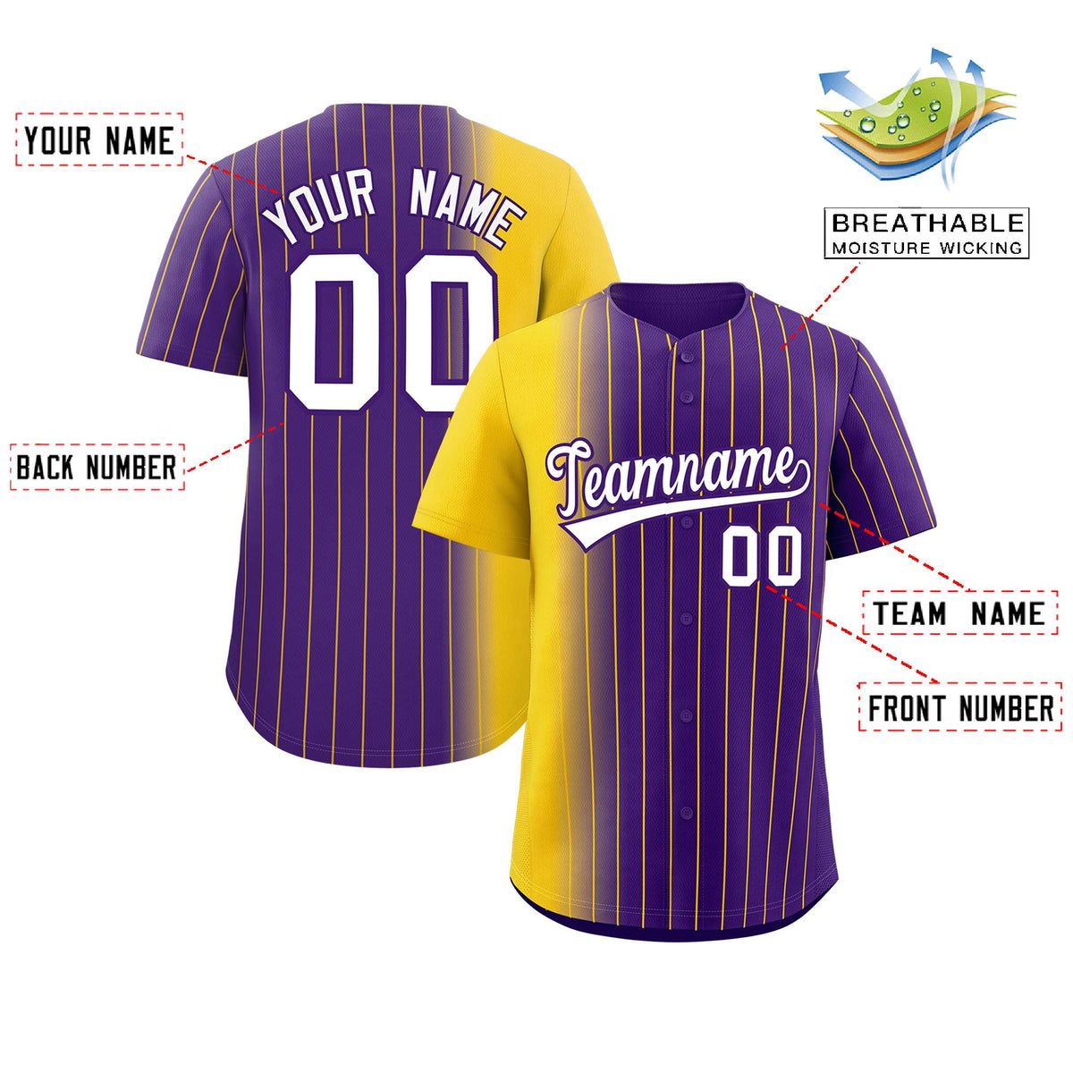 Custom Purple Gold Pinstripe Personalized Gradient Authentic Baseball Jersey Limited