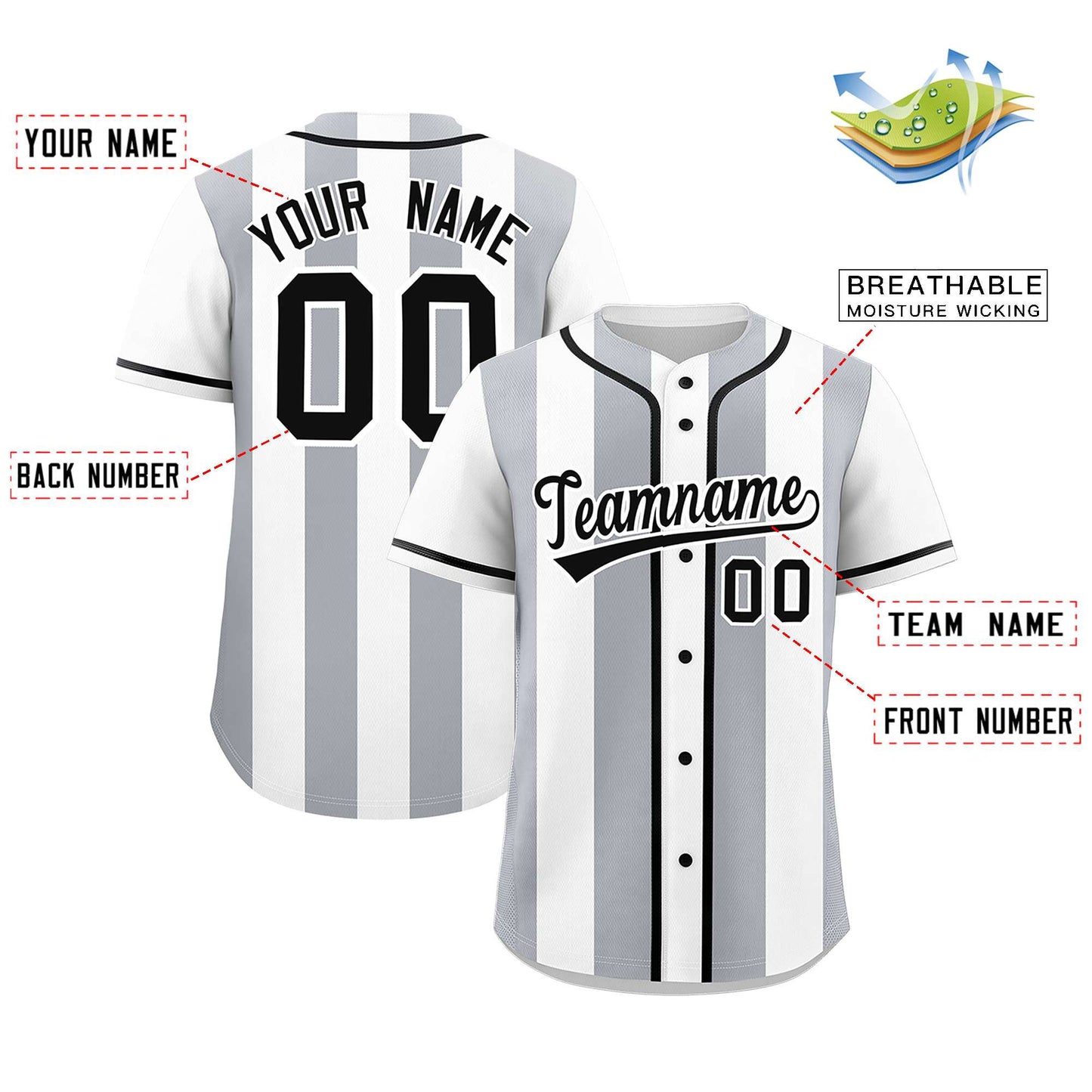 Custom White Gray Thick Stripe Fashion Authentic Baseball Jersey Limited