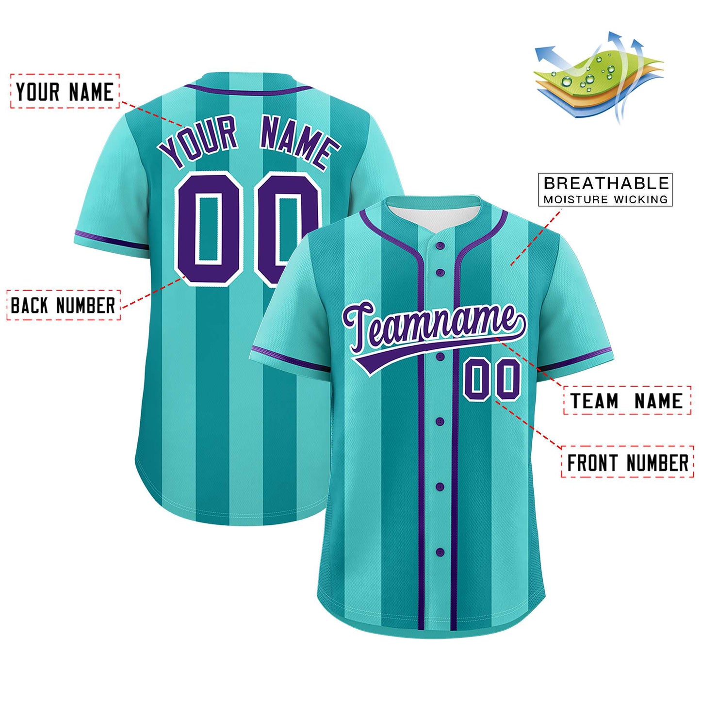 Custom Bright Green Aqua Thick Stripe Fashion Authentic Baseball Jersey Limited