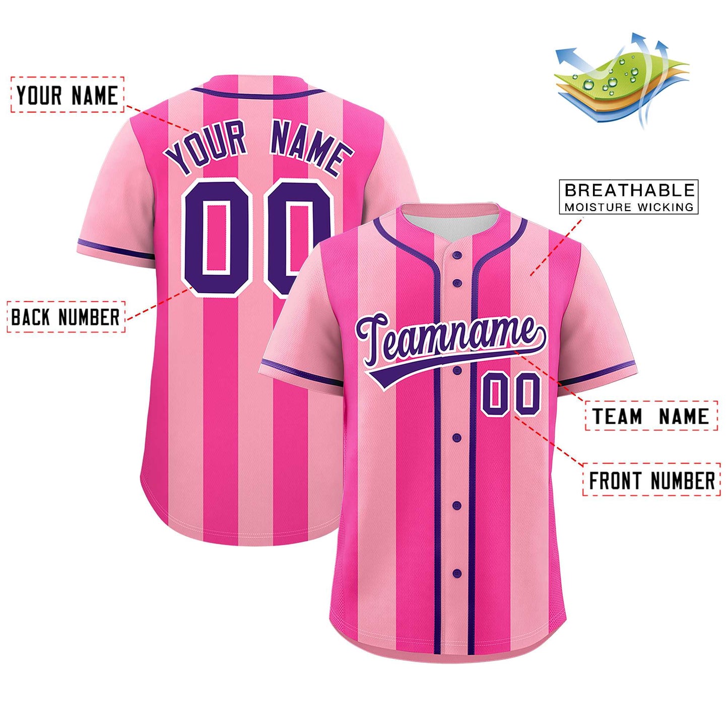 Custom Light Pink Pink Thick Stripe Fashion Authentic Baseball Jersey Limited