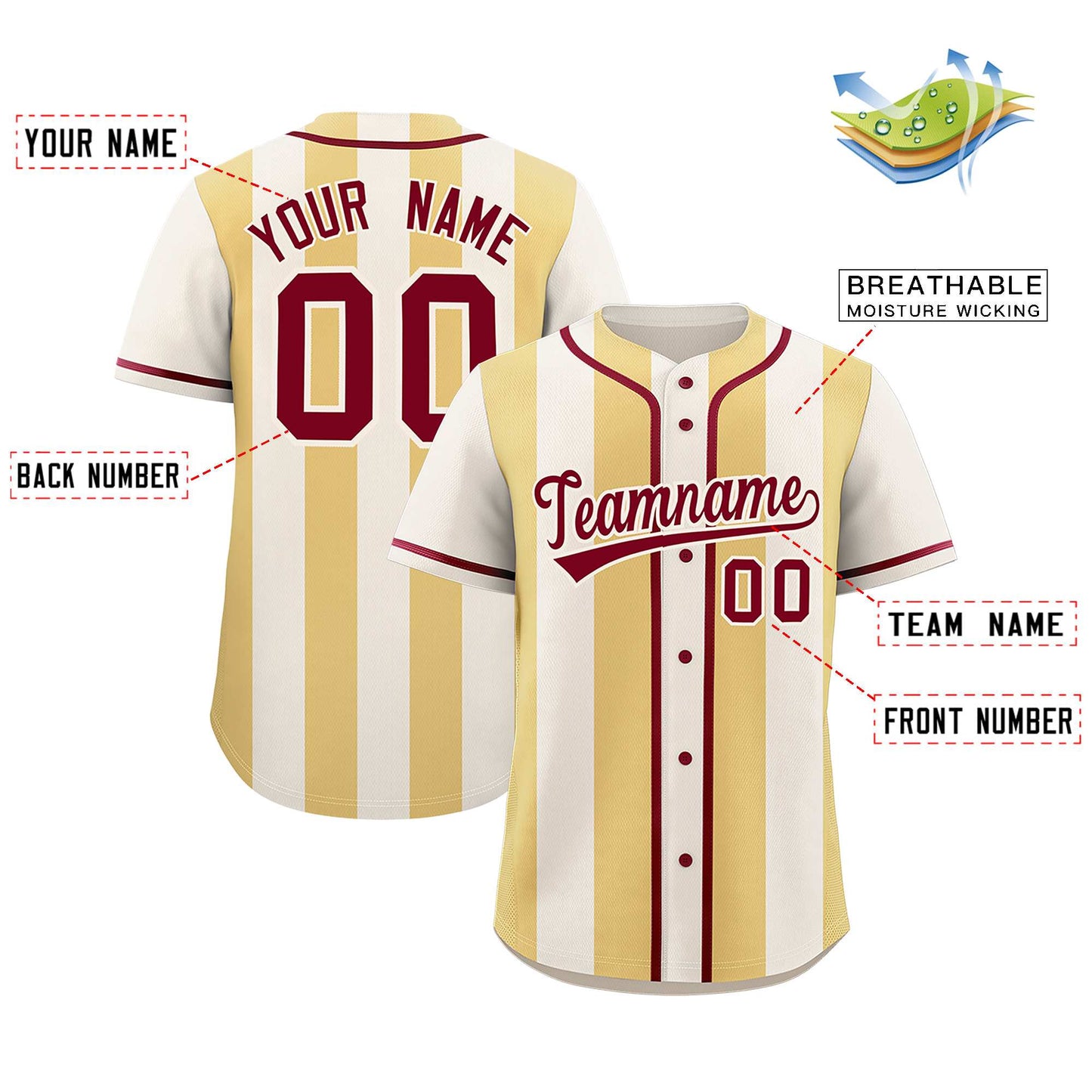 Custom Cream Khaki Thick Stripe Fashion Authentic Baseball Jersey Limited