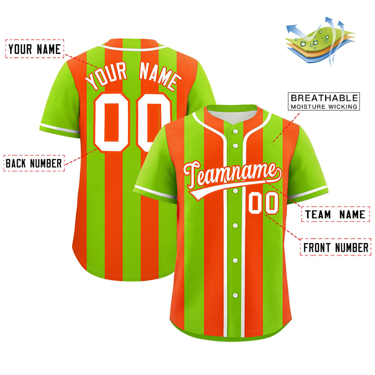 Custom Neon Green Orange Thick Stripe Fashion Authentic Baseball Jersey Limited
