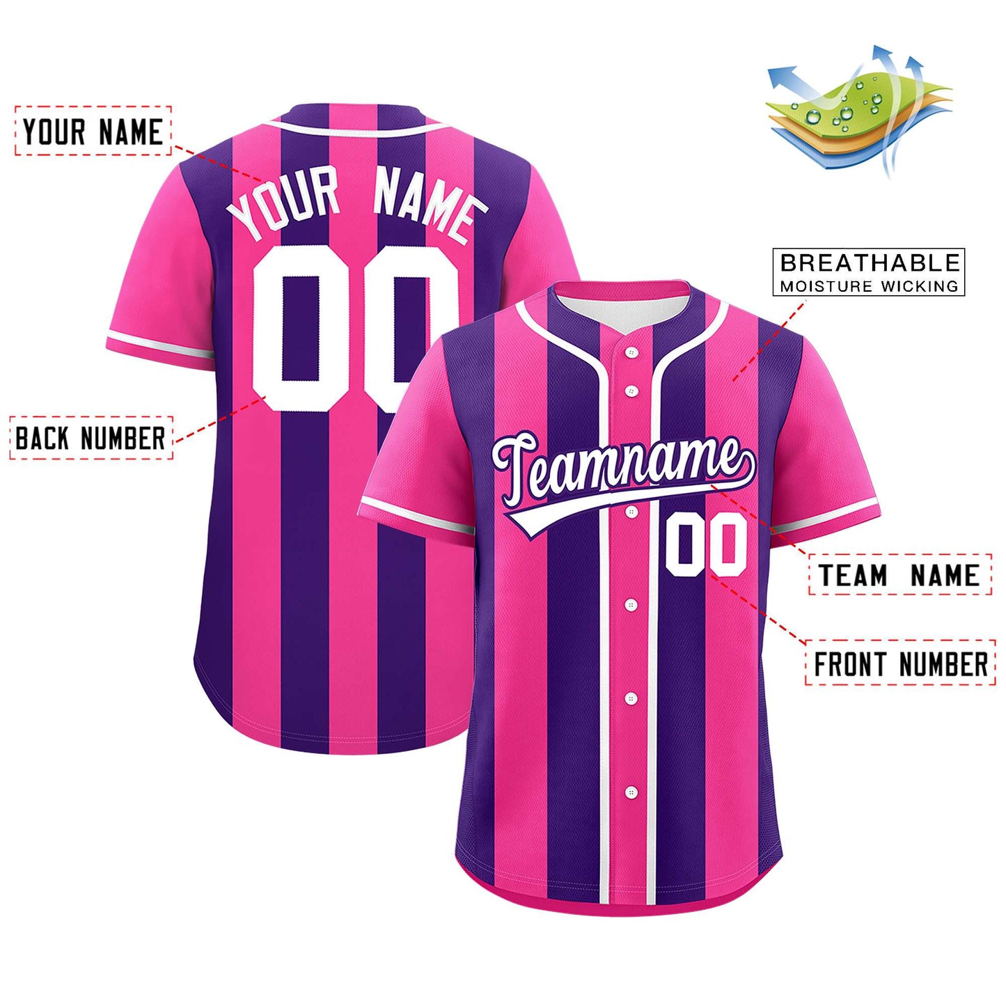 Custom Pink Purple Thick Stripe Fashion Authentic Baseball Jersey Limited