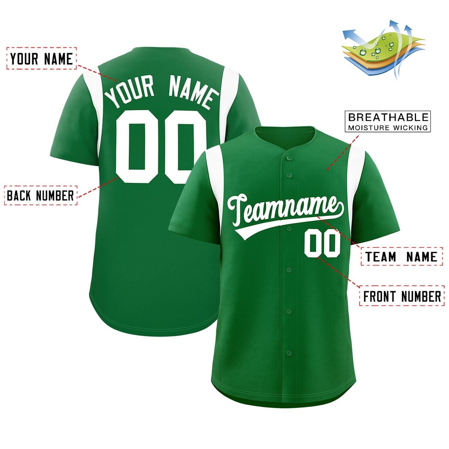 Custom Kelly Green White Classic Style Personalized Full Button Authentic Baseball Jersey Limited