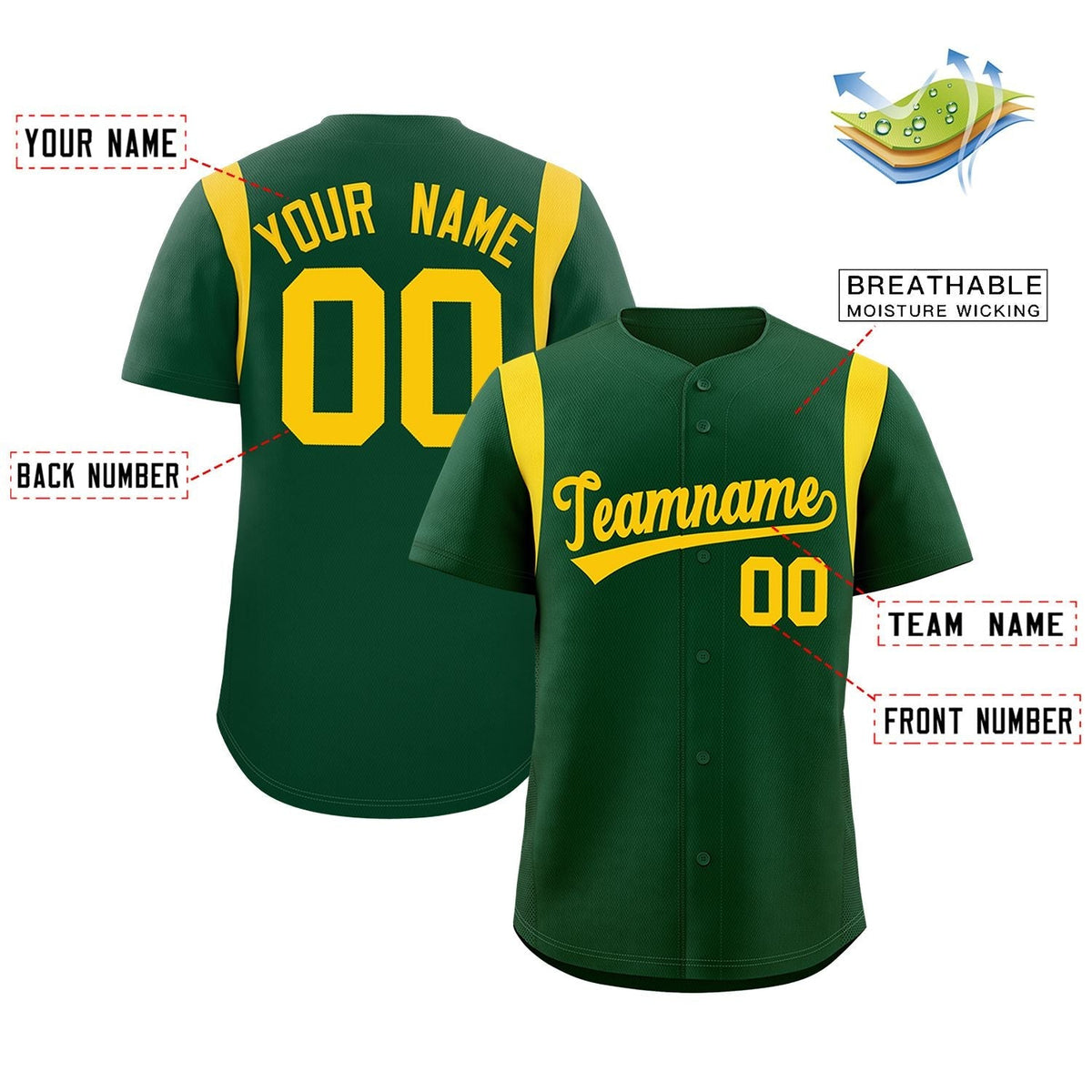 Custom Green Gold Classic Style Personalized Full Button Authentic Baseball Jersey Limited
