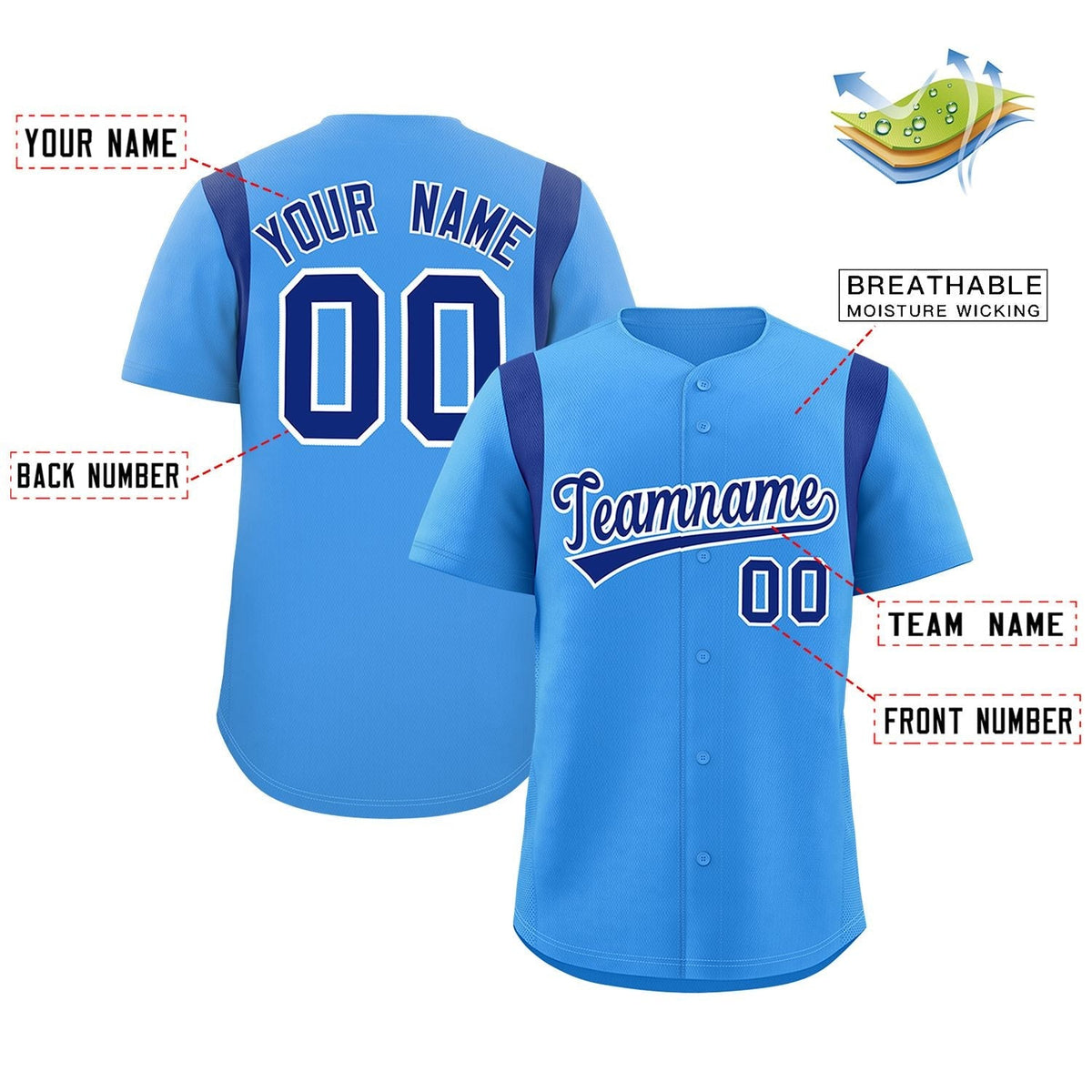 Custom Powder Blue Royal Classic Style Personalized Full Button Authentic Baseball Jersey Limited