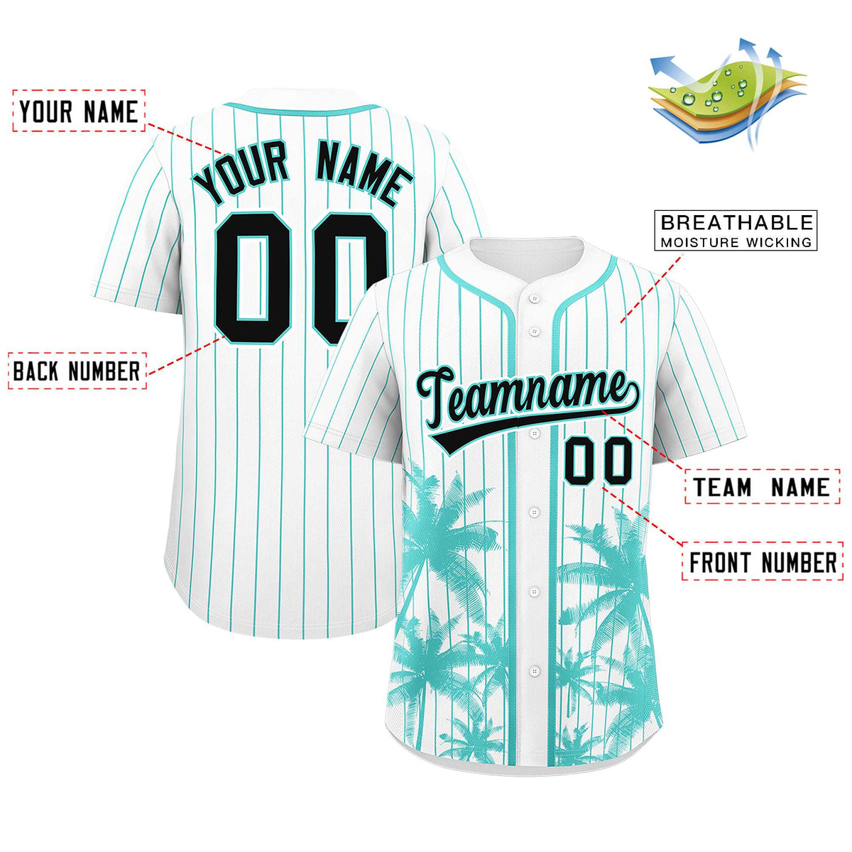 Custom White Bright Green Pinstripe Coconut Tree Pattern Authentic Baseball Jersey Limited