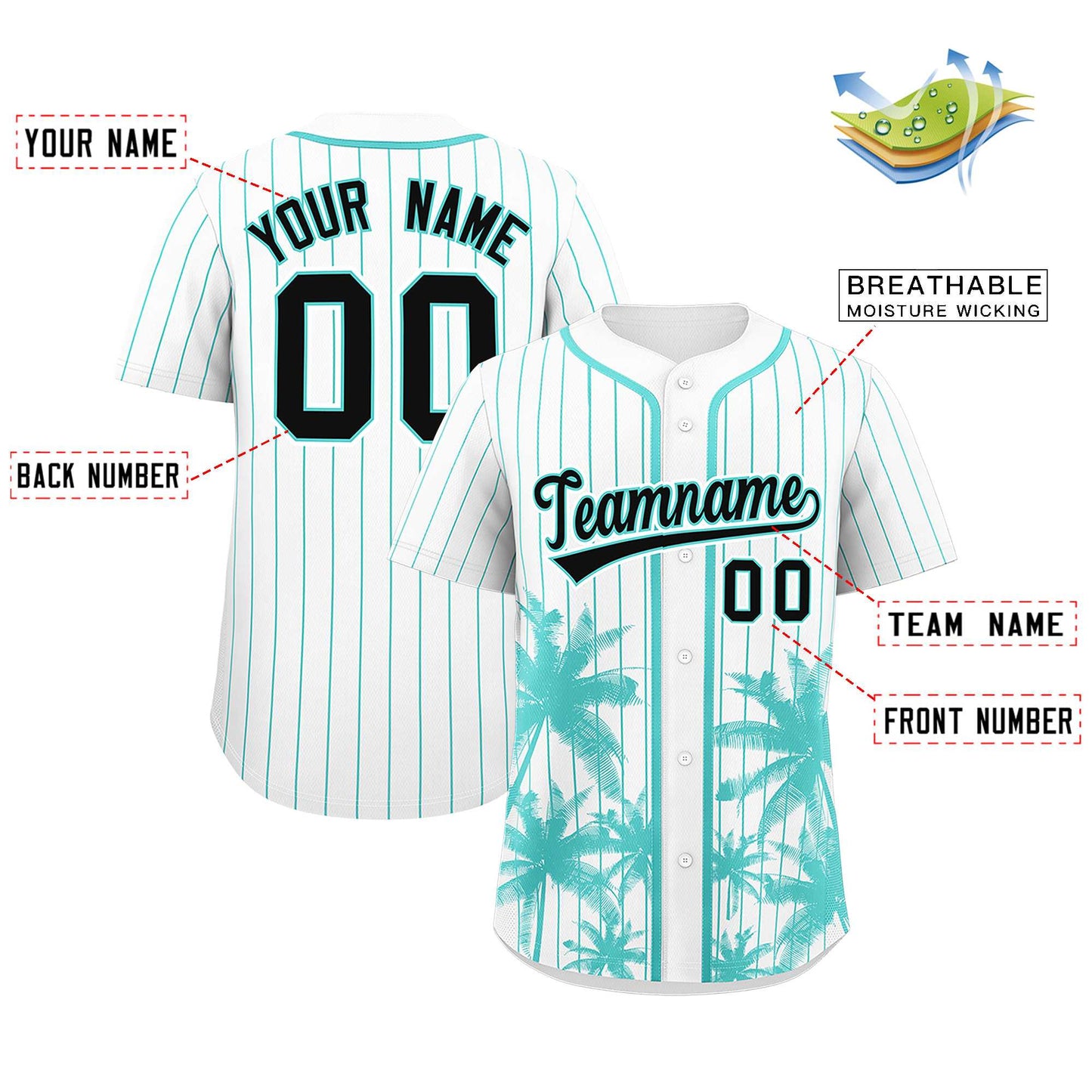 Custom White Bright Green Pinstripe Coconut Tree Pattern Authentic Baseball Jersey Limited