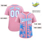 Custom Light Pink Powder Blue Pinstripe Coconut Tree Pattern Authentic Baseball Jersey Limited