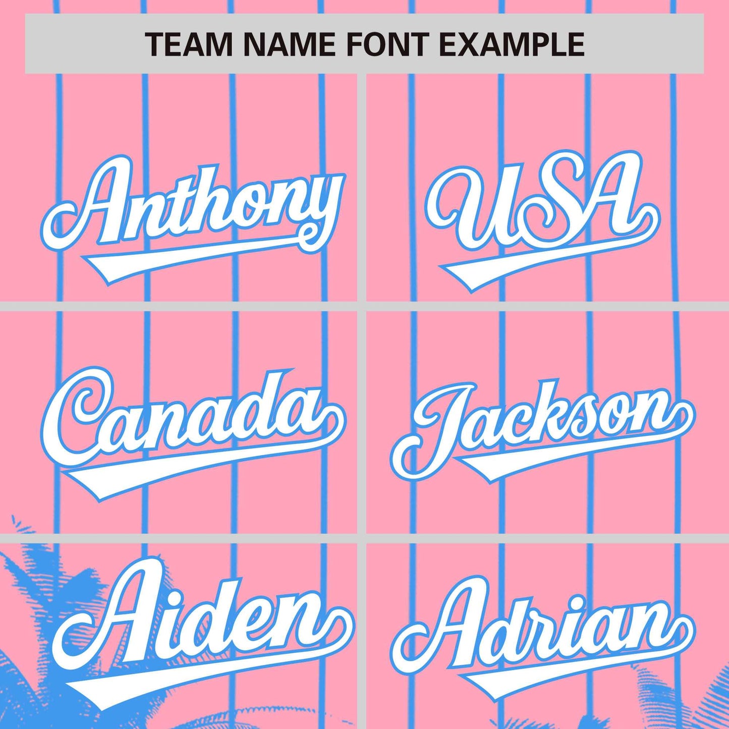 Custom Light Pink Powder Blue Pinstripe Coconut Tree Pattern Authentic Baseball Jersey Limited