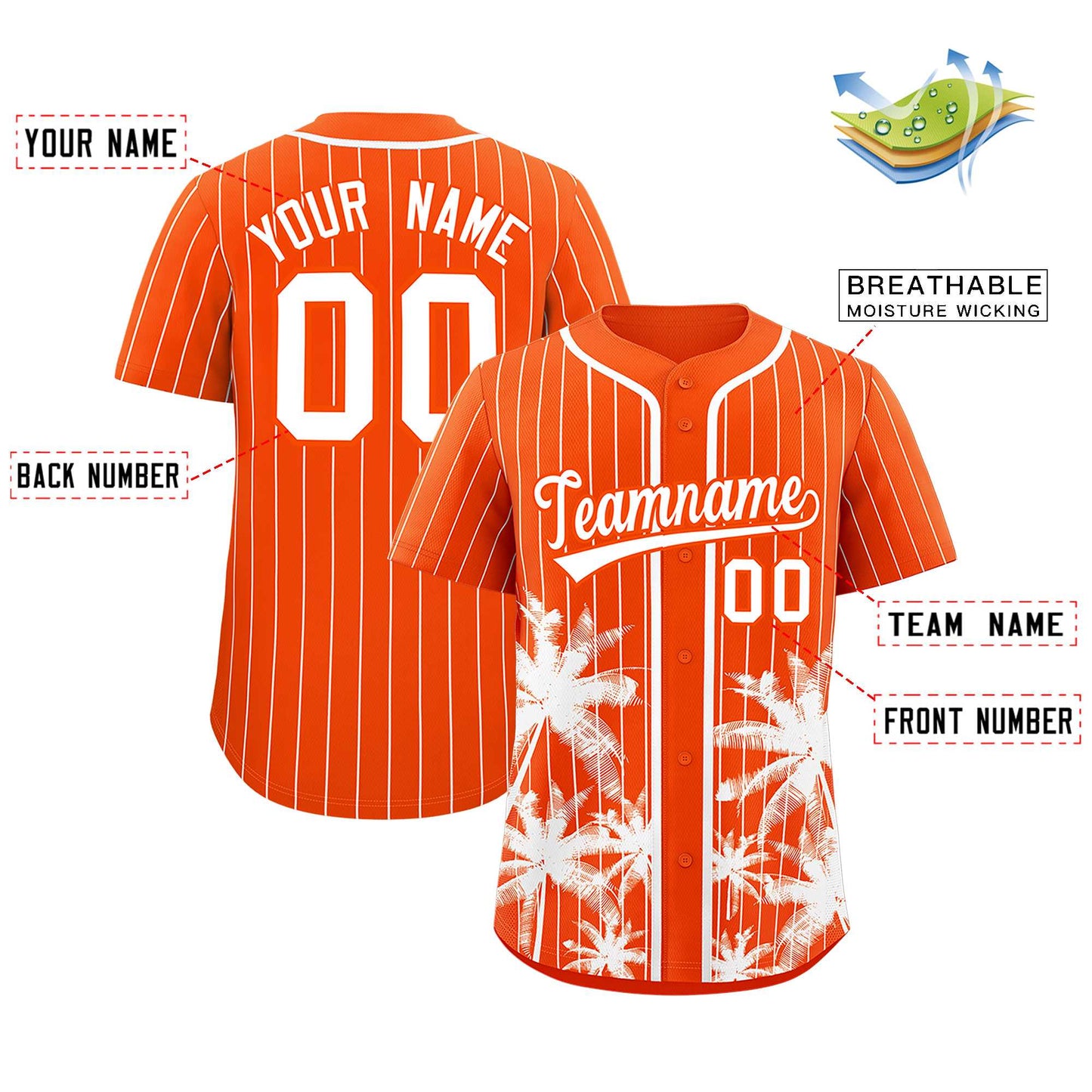 Custom Orange White Pinstripe Coconut Tree Pattern Authentic Baseball Jersey Limited