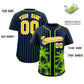 Custom Navy Neon Green Pinstripe Coconut Tree Pattern Authentic Baseball Jersey Limited