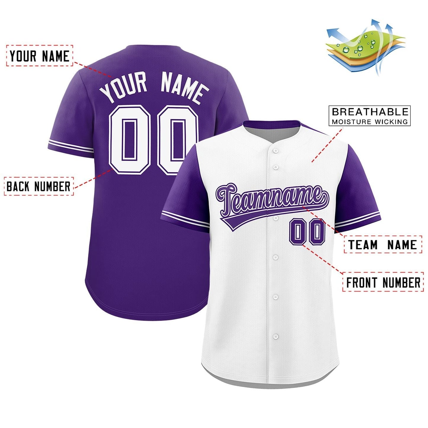 Custom White Purple Color Block Personalized Raglan Sleeves Authentic Baseball Jersey Limited