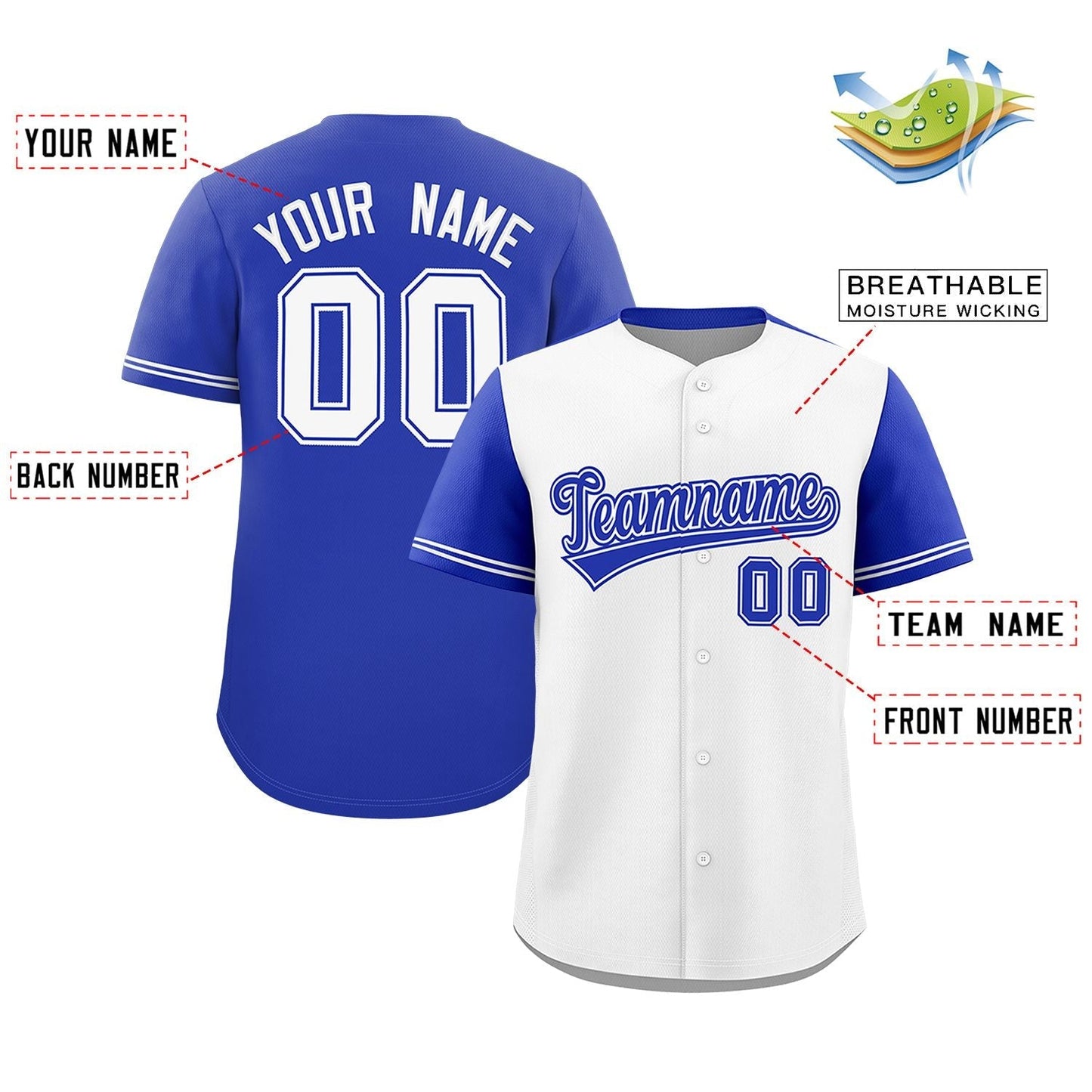 Custom White Royal Color Block Personalized Raglan Sleeves Authentic Baseball Jersey Limited