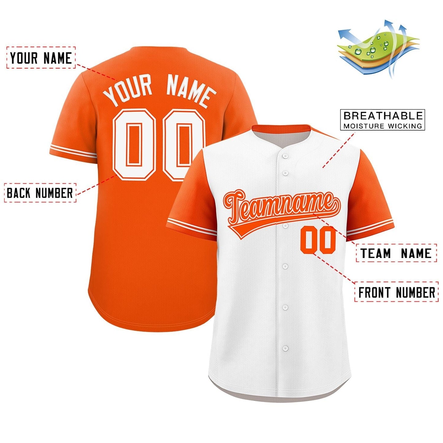 Custom White Orange Color Block Personalized Raglan Sleeves Authentic Baseball Jersey Limited