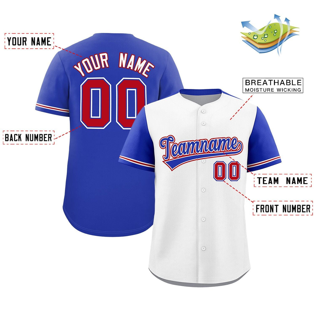 Custom White Royal Color Block Personalized Raglan Sleeves Authentic Baseball Jersey Limited