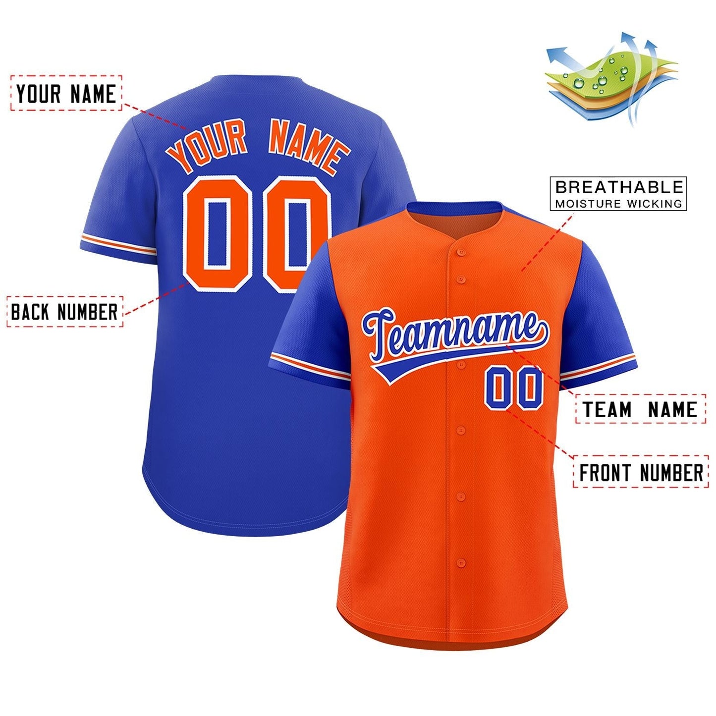 Custom Orange Royal Color Block Personalized Raglan Sleeves Authentic Baseball Jersey Limited