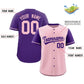 Custom Light Pink Purple Color Block Personalized Raglan Sleeves Authentic Baseball Jersey Limited