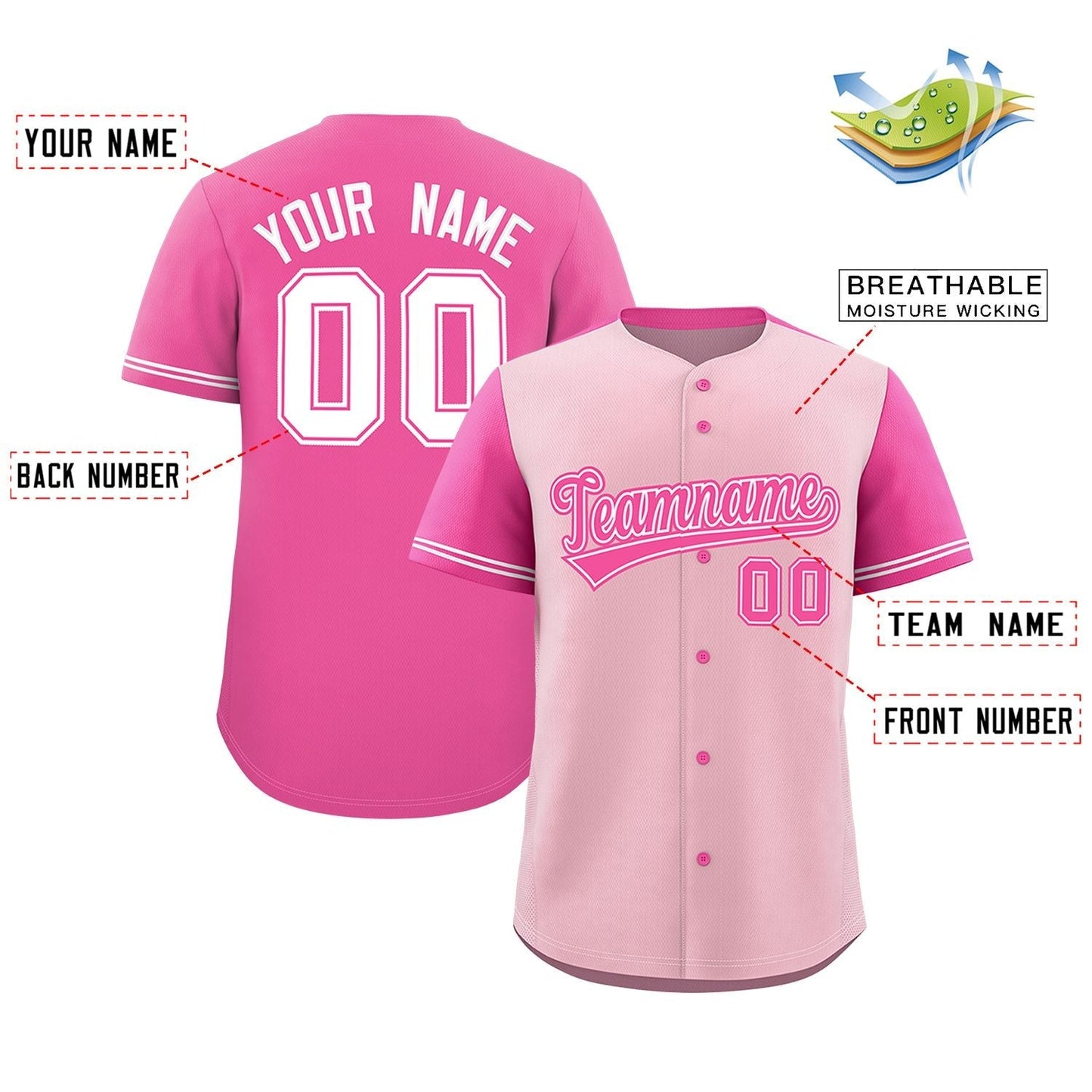 Custom Light Pink Pink Color Block Personalized Raglan Sleeves Authentic Baseball Jersey Limited