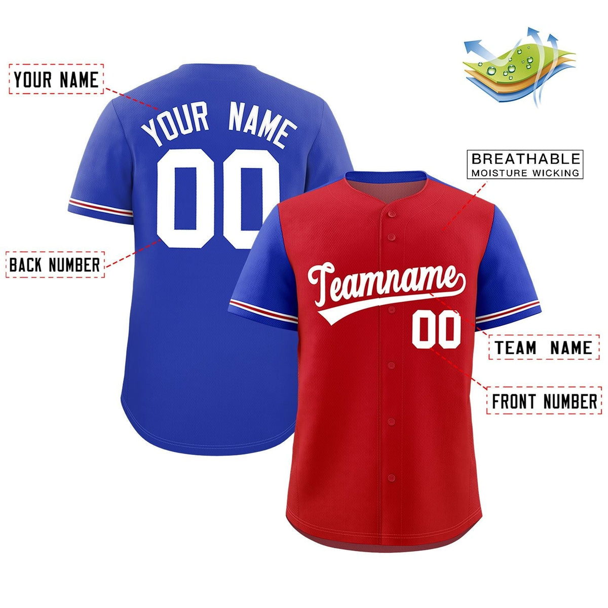 Custom Red Royal Color Block Personalized Raglan Sleeves Authentic Baseball Jersey Limited