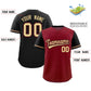 Custom Crimson Black Color Block Personalized Raglan Sleeves Authentic Baseball Jersey Limited