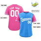 Custom Powder Blue Pink Color Block Personalized Raglan Sleeves Authentic Baseball Jersey Limited