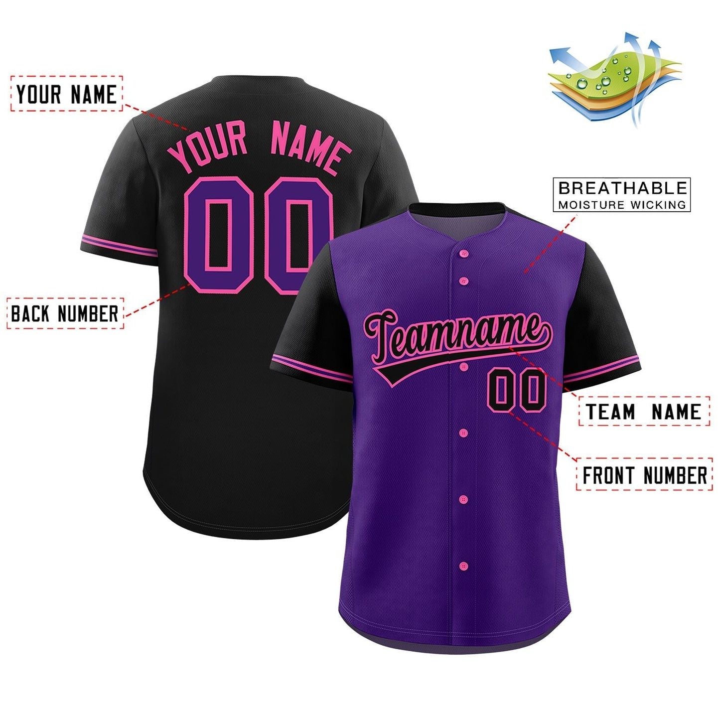 Custom Purple Black Color Block Personalized Raglan Sleeves Authentic Baseball Jersey Limited