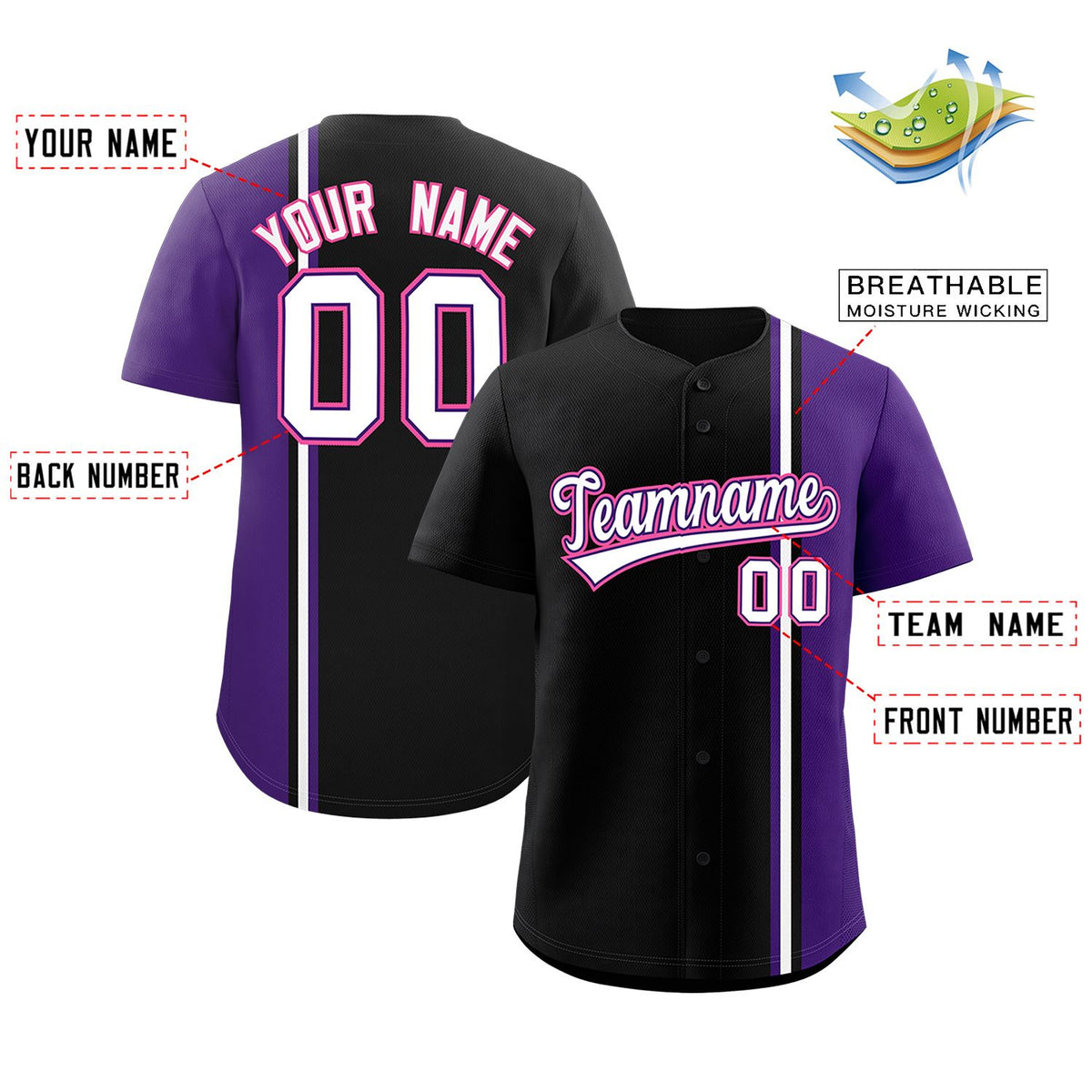 Custom Black Purple-White Personalized Color Block Authentic Baseball Jersey Limited