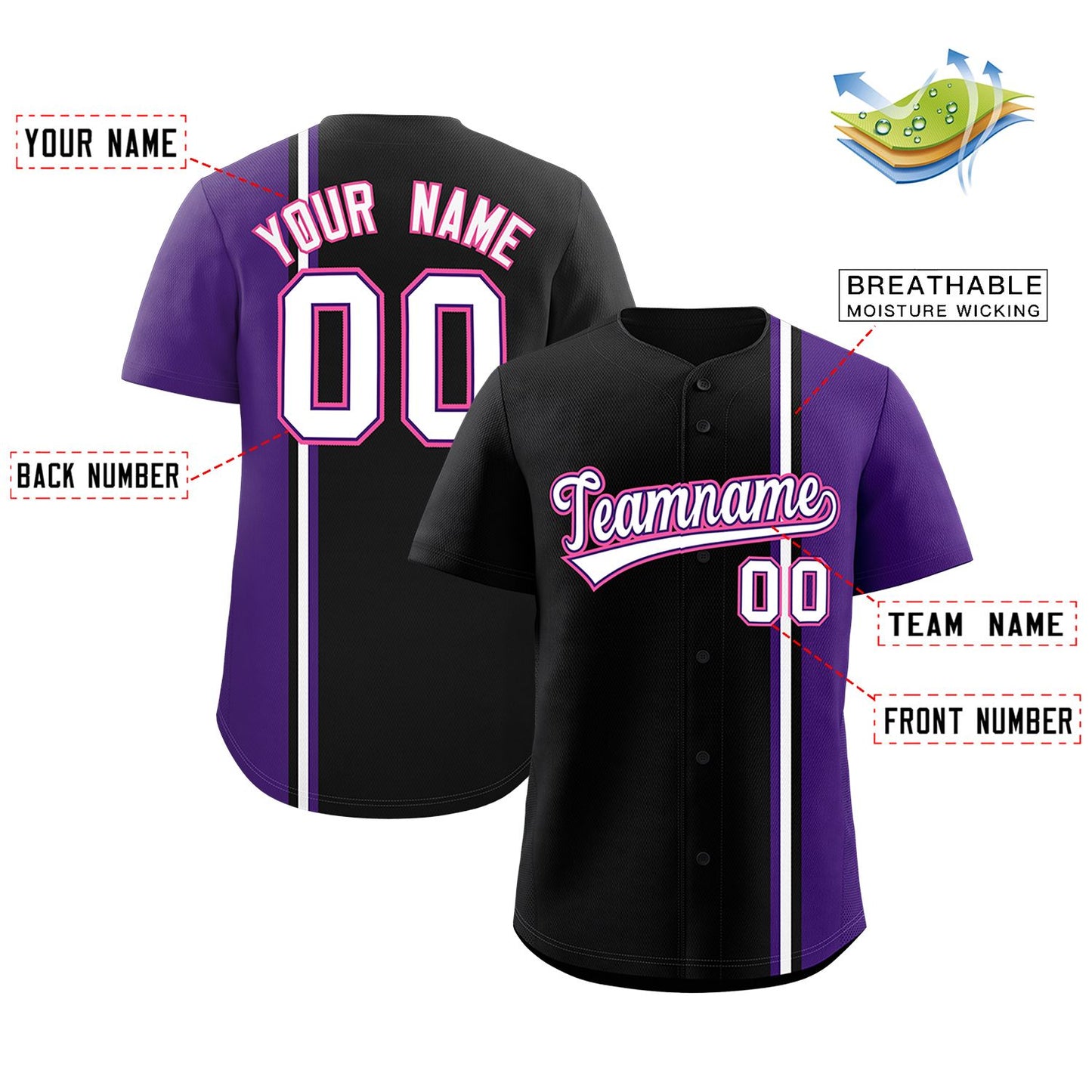 Custom Black Purple-White Personalized Color Block Authentic Baseball Jersey Limited