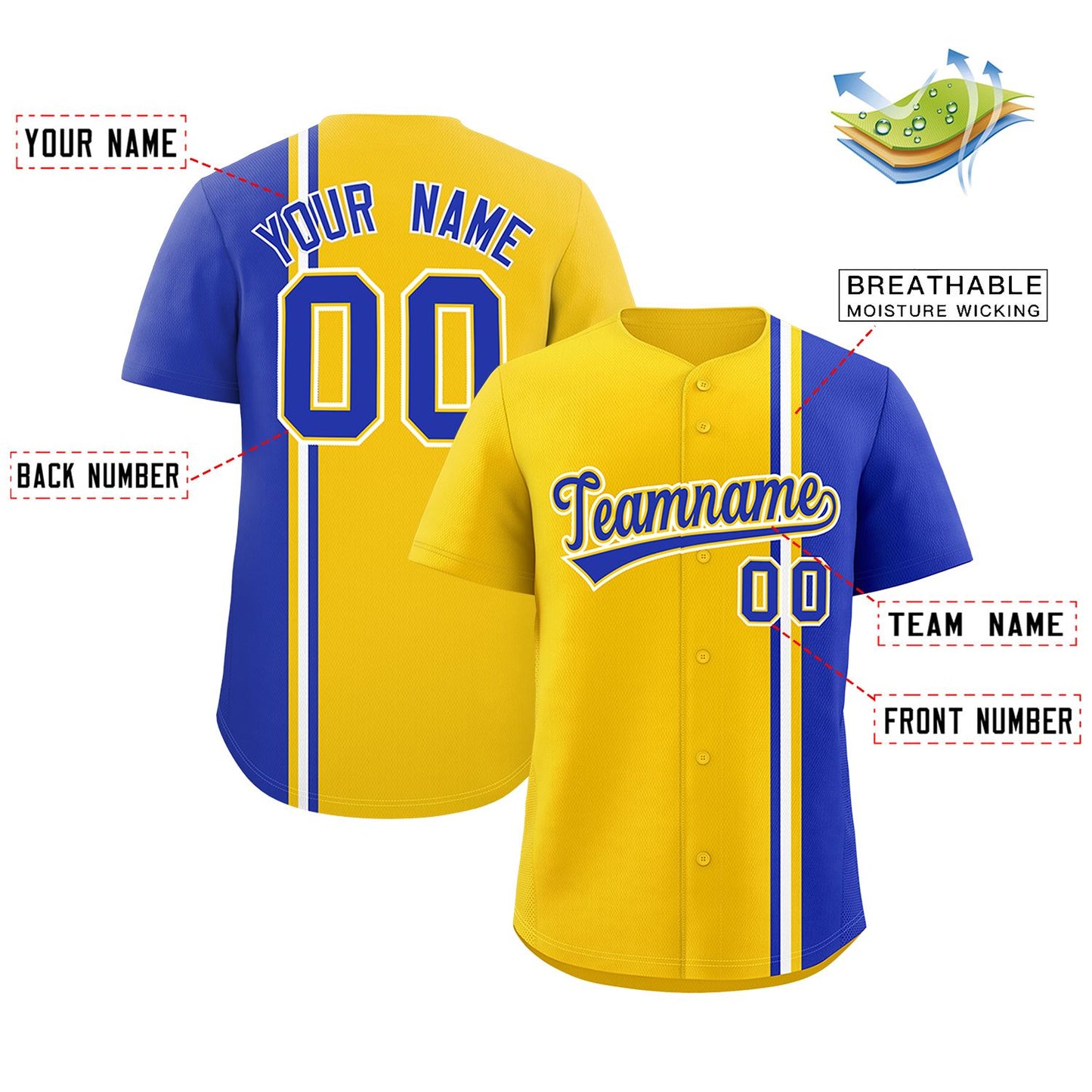 Custom Gold Royal-White Personalized Color Block Authentic Baseball Jersey Limited