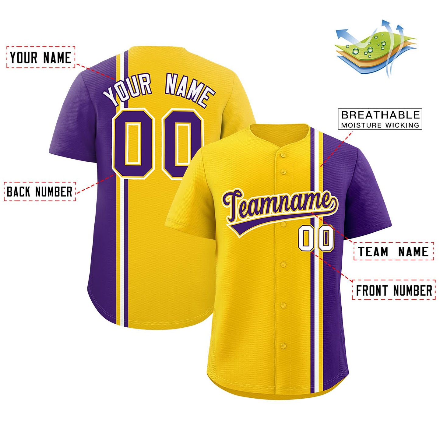 Custom Gold Purple-White Personalized Color Block Authentic Baseball Jersey Limited