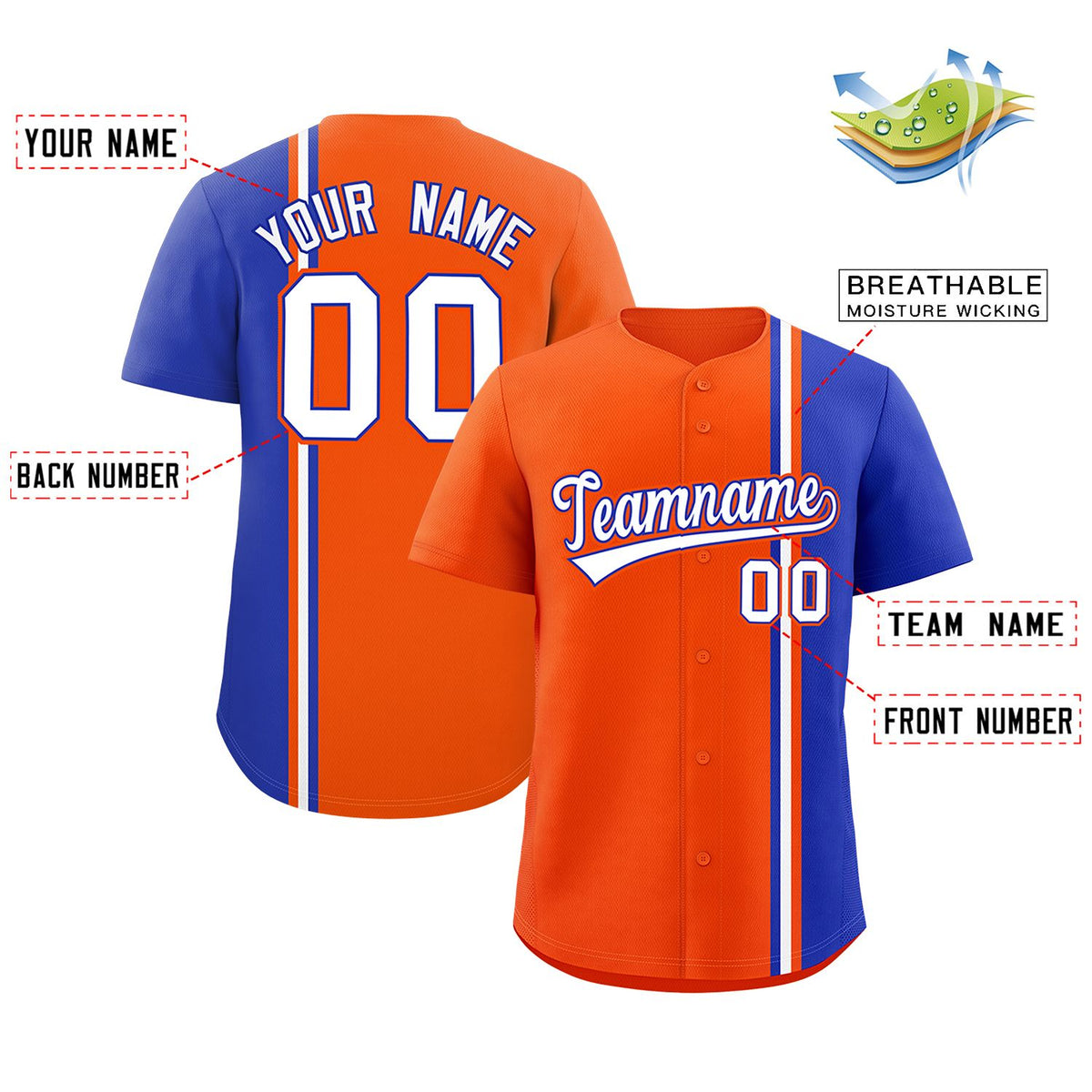 Custom Orange Royal-White Personalized Color Block Authentic Baseball Jersey Limited