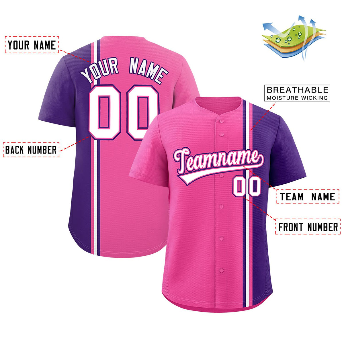 Custom Pink Purple-White Personalized Color Block Authentic Baseball Jersey Limited