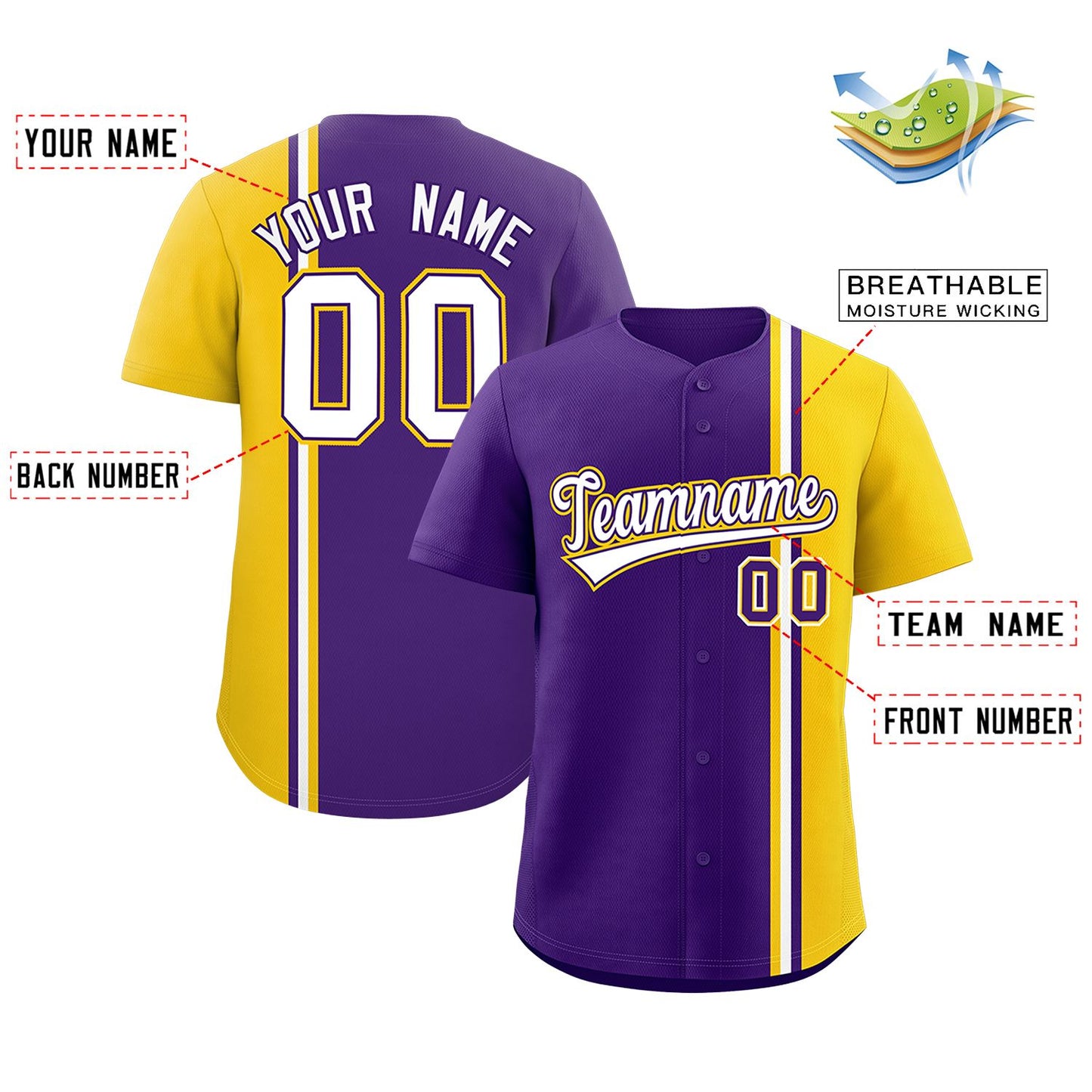 Custom Purple Gold-White Personalized Color Block Authentic Baseball Jersey Limited