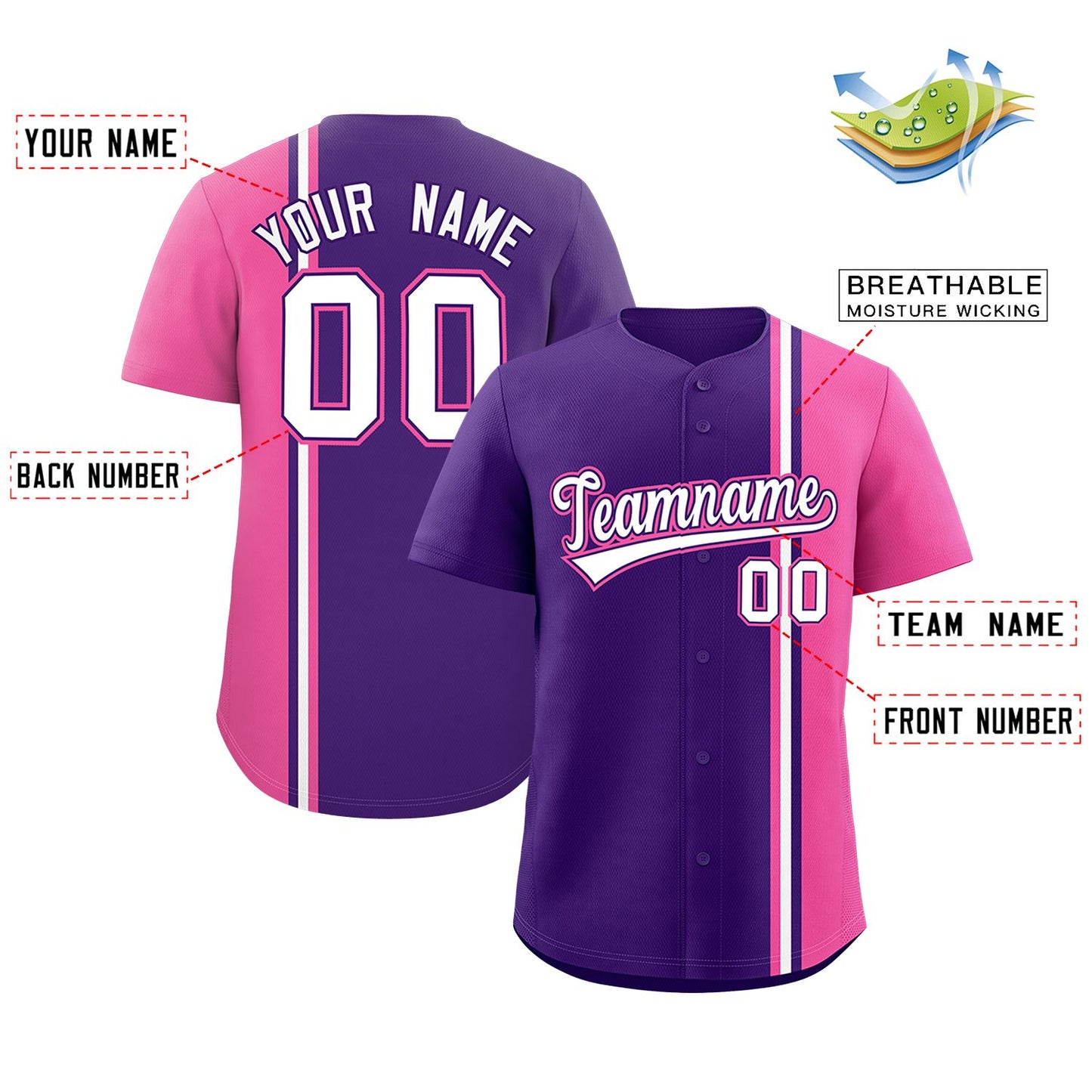 Custom Purple Pink-White Personalized Color Block Authentic Baseball Jersey Limited