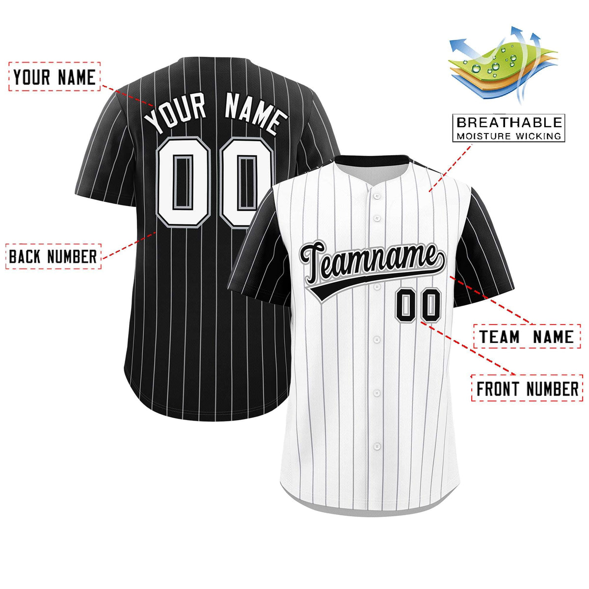 Custom White Black Pinstripe Personalized Raglan Sleeves Authentic Baseball Jersey Limited
