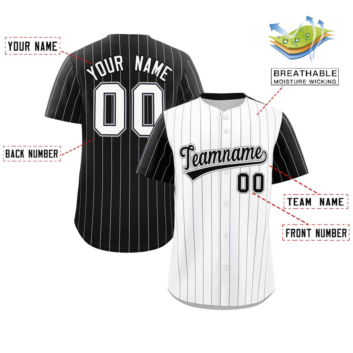 Custom White Black Pinstripe Personalized Raglan Sleeves Authentic Baseball Jersey Limited
