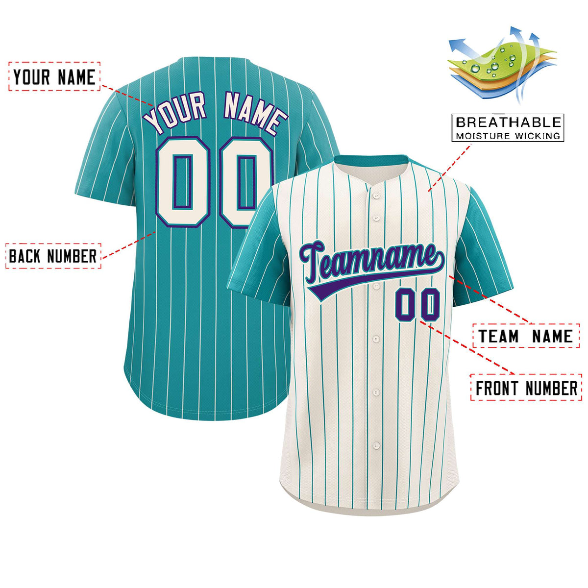 Custom Cream Aqua Pinstripe Personalized Raglan Sleeves Authentic Baseball Jersey Limited