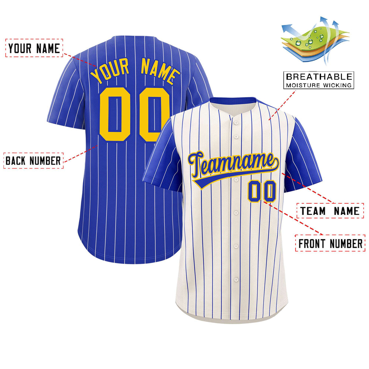 Custom Cream Royal Pinstripe Personalized Raglan Sleeves Authentic Baseball Jersey Limited