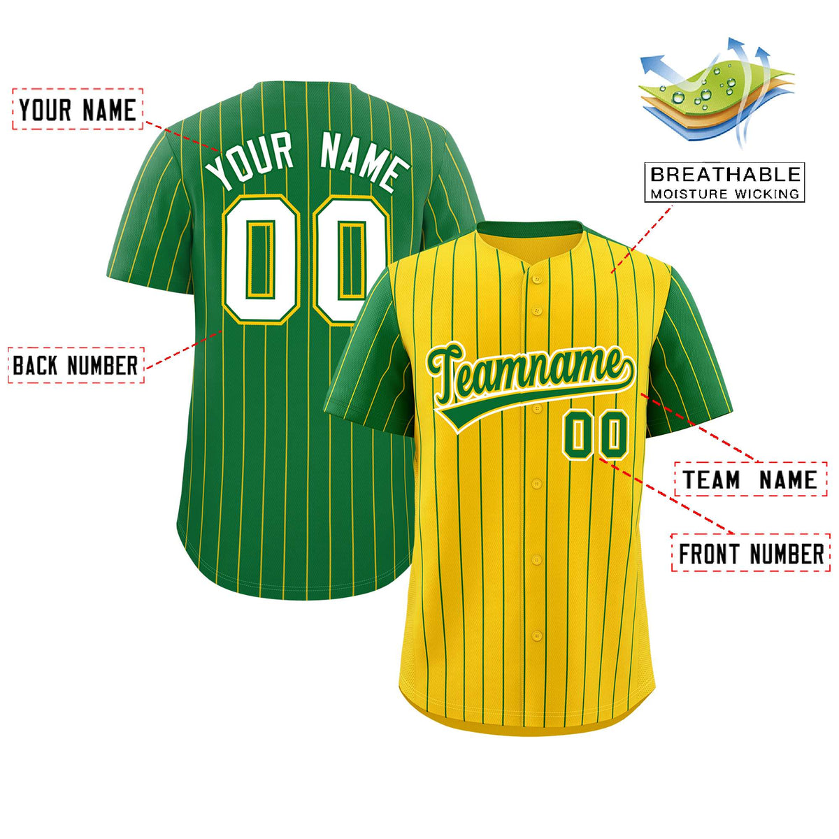 Custom Gold Kelly Green Pinstripe Personalized Raglan Sleeves Authentic Baseball Jersey Limited