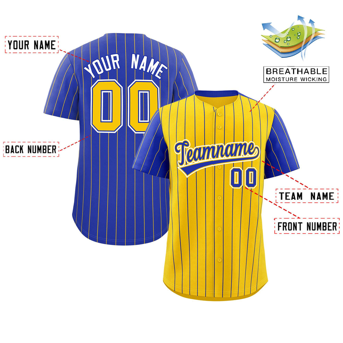 Custom Gold Royal Pinstripe Personalized Raglan Sleeves Authentic Baseball Jersey Limited