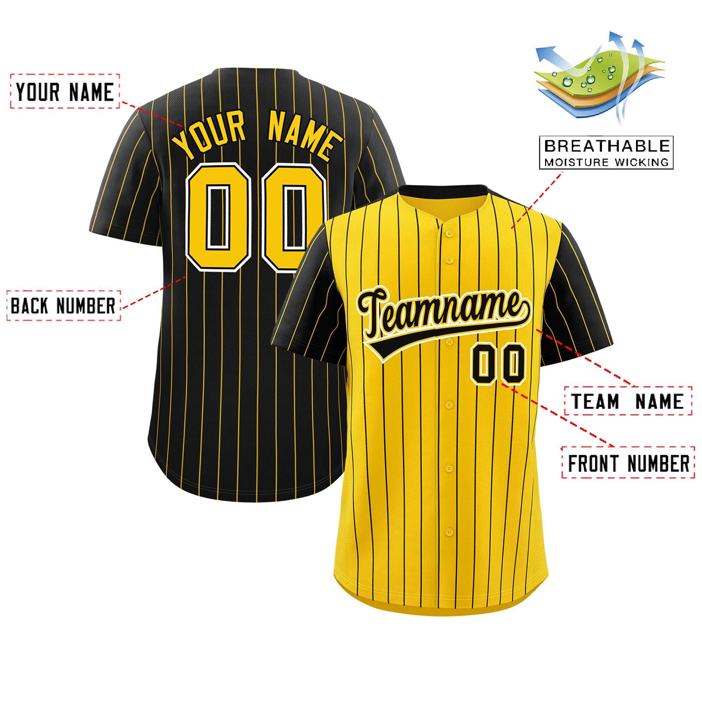 Custom Gold Black Pinstripe Personalized Raglan Sleeves Authentic Baseball Jersey Limited