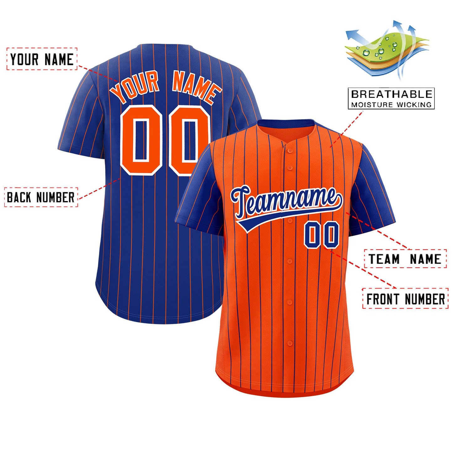 Custom Orange Royal Pinstripe Personalized Raglan Sleeves Authentic Baseball Jersey Limited