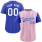 Custom Light Pink Royal Pinstripe Personalized Raglan Sleeves Authentic Baseball Jersey