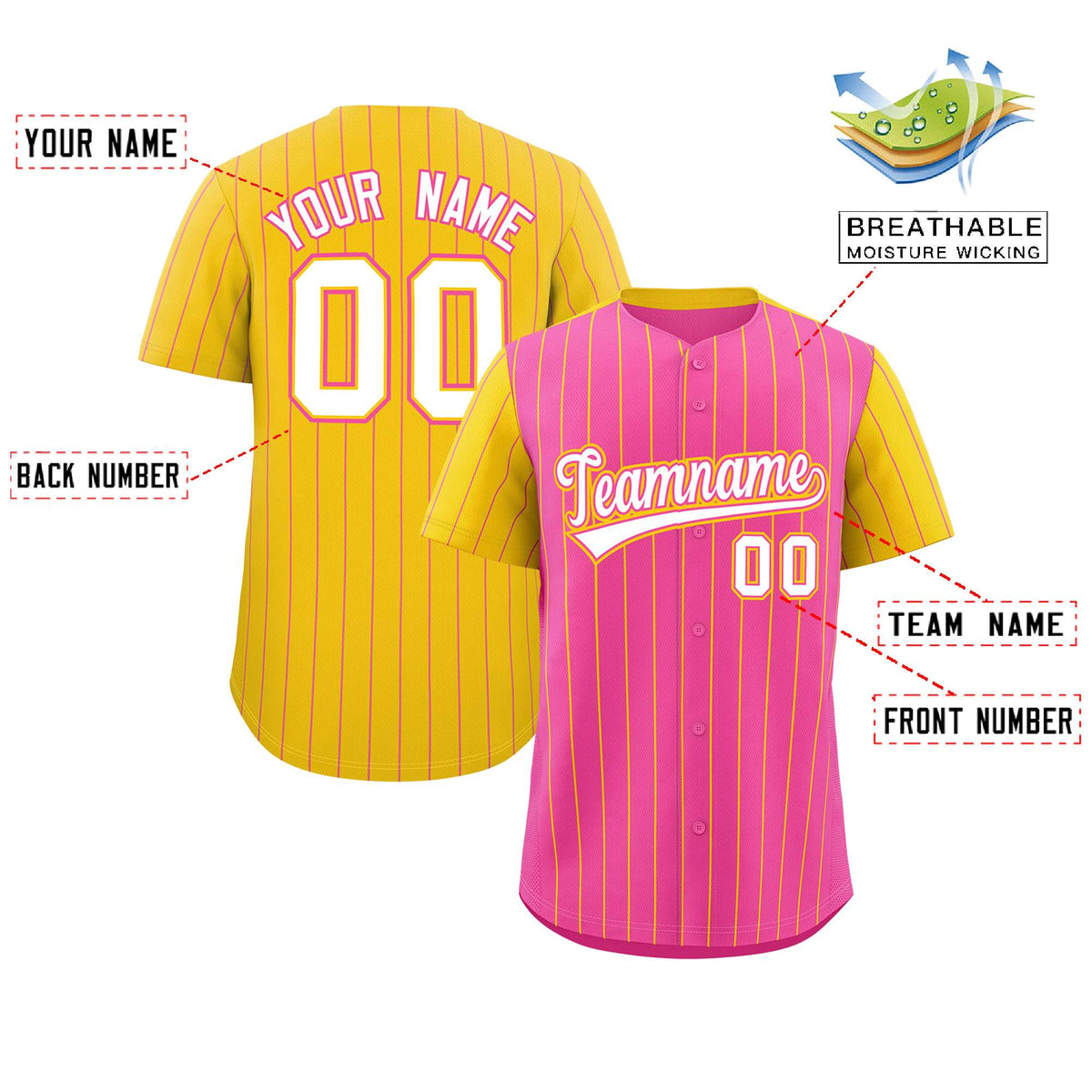 Custom Pink Gold Pinstripe Personalized Raglan Sleeves Authentic Baseball Jersey Limited
