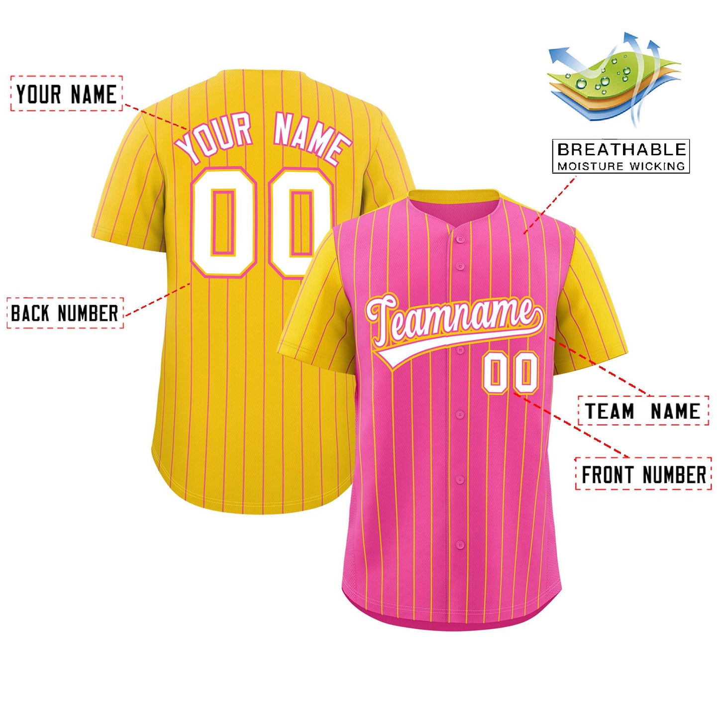 Custom Pink Gold Pinstripe Personalized Raglan Sleeves Authentic Baseball Jersey Limited
