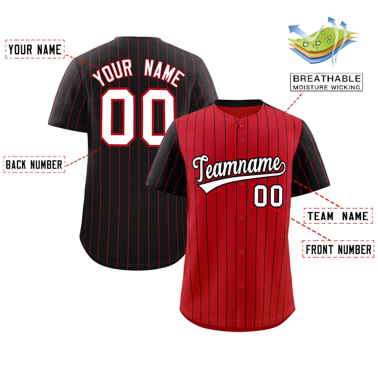 Custom Red Black Pinstripe Personalized Raglan Sleeves Authentic Baseball Jersey Limited