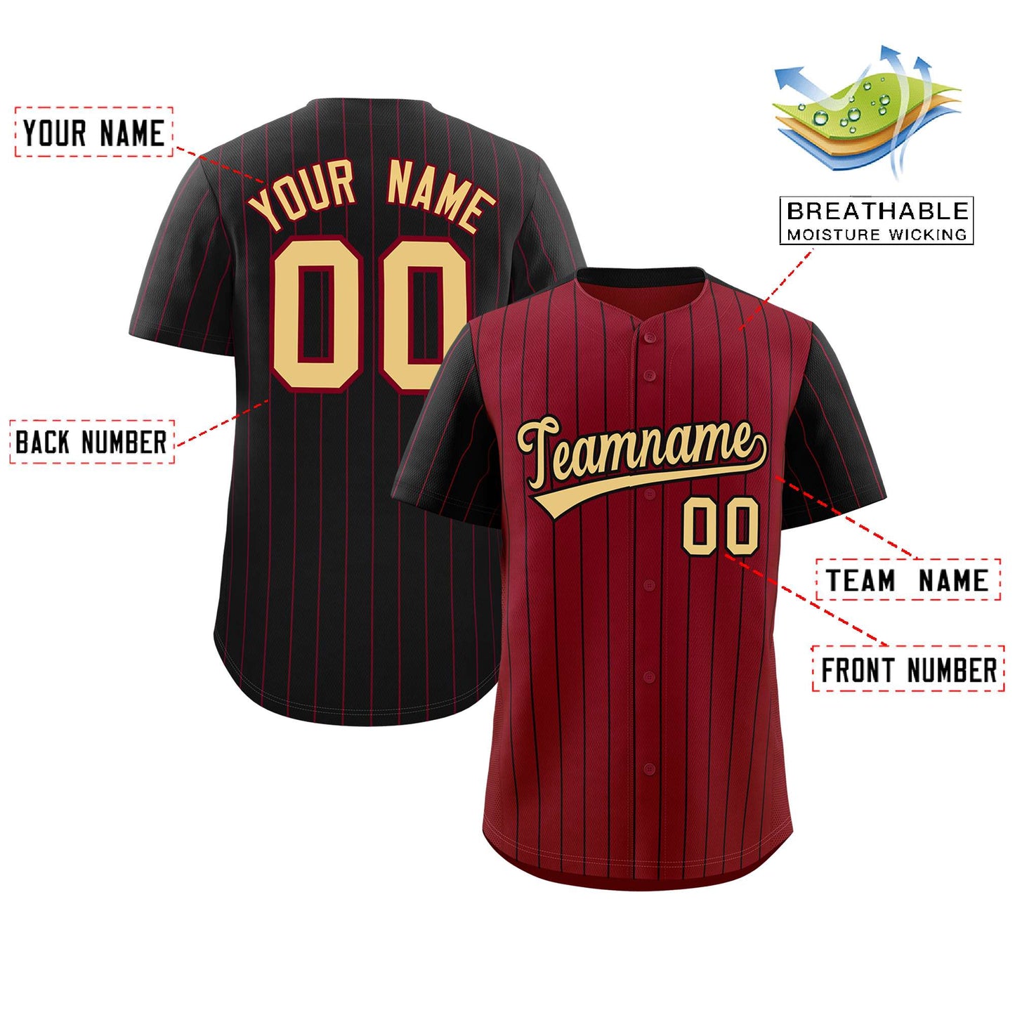 Custom Crimson Black Pinstripe Personalized Raglan Sleeves Authentic Baseball Jersey Limited