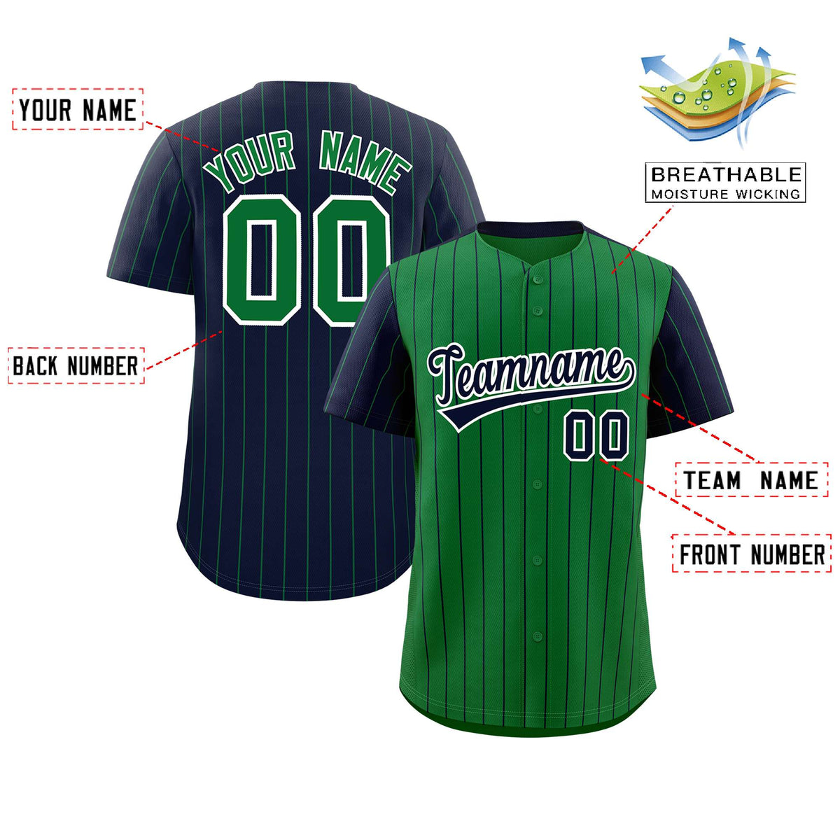 Custom Kelly Green Navy Pinstripe Personalized Raglan Sleeves Authentic Baseball Jersey Limited