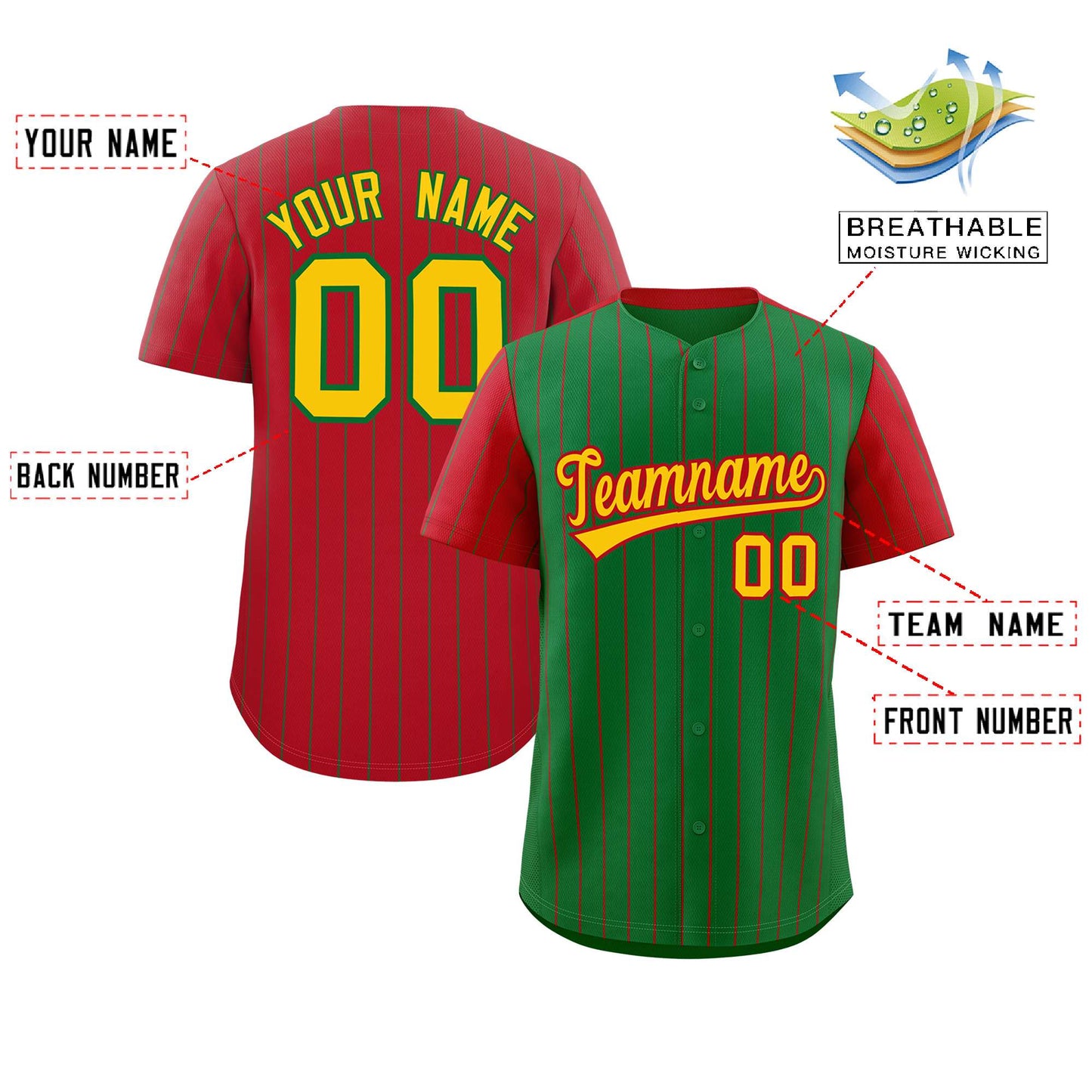 Custom Kelly Green Red Pinstripe Personalized Raglan Sleeves Authentic Baseball Jersey Limited